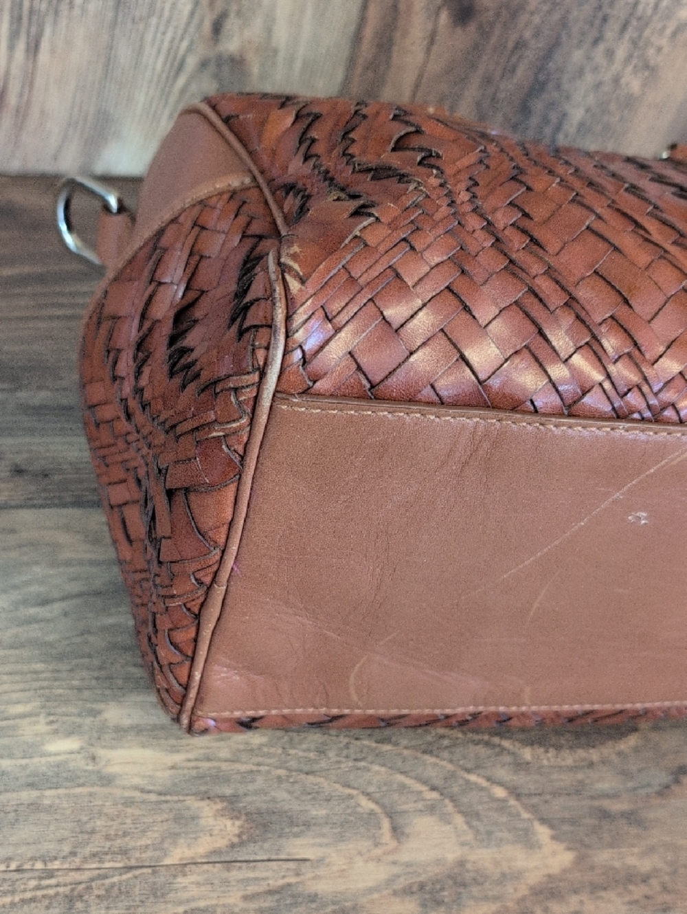 Cole Haan Woven Leather Satchel Boston Handbag M354 - Picture 7 of 15